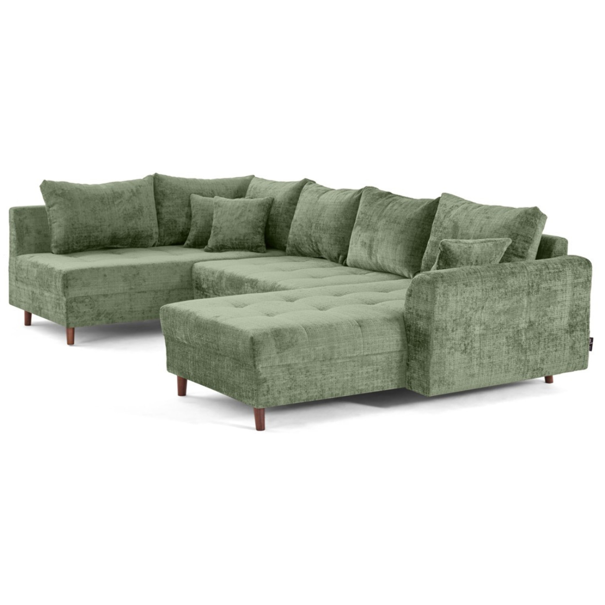 Rune - canapé panoramique d'angle gauche 7 places en velours texturé - Vert sauge