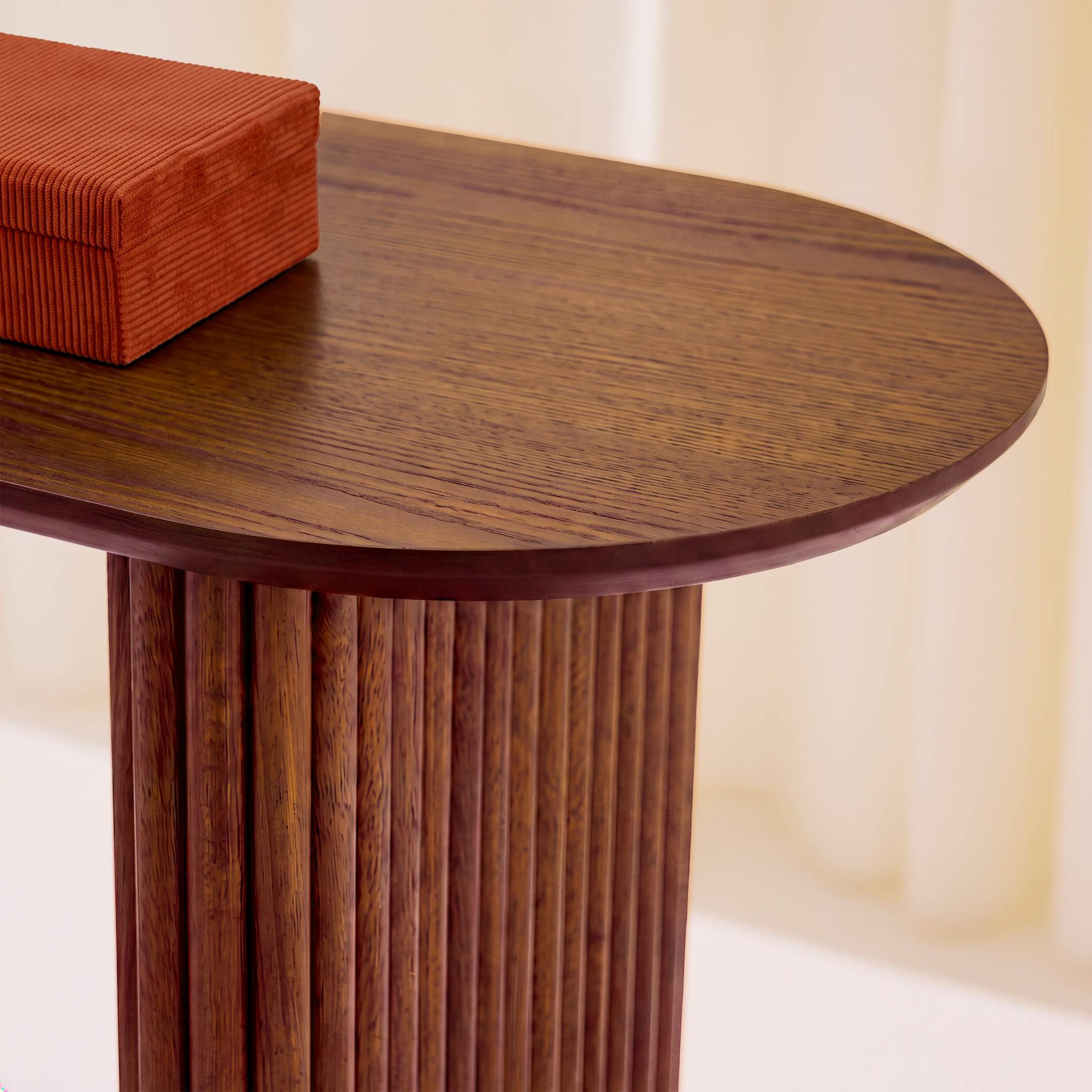 Console ovale bois d'hévéa placage chêne GABRIELLE