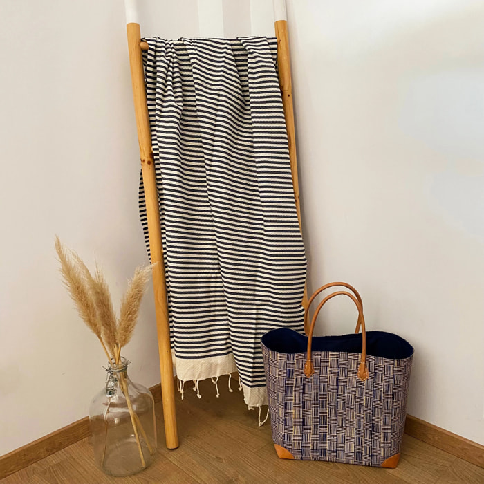 Fouta nid d'abeille traditionnelle Bleu 100x200 190g/m² - Yadara Bleu Marine