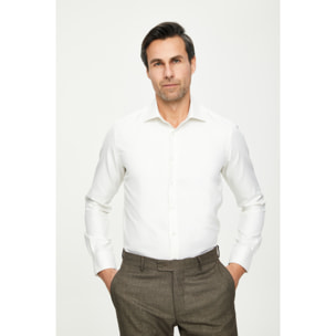 Camicia Uomo 1 Bottone Francese Slim Cotone Unito Bianco
