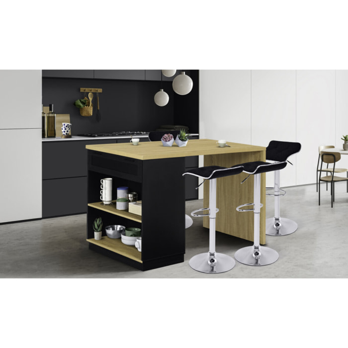 Ilot central 130 cm avec tiroir - Bois - Noir