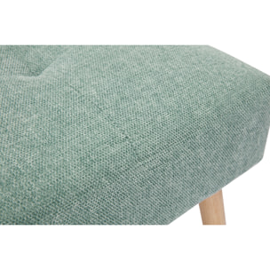 Tabouret bas en tissu effet velours texturé vert céladon et bois clair massif H46 cm GUESTA