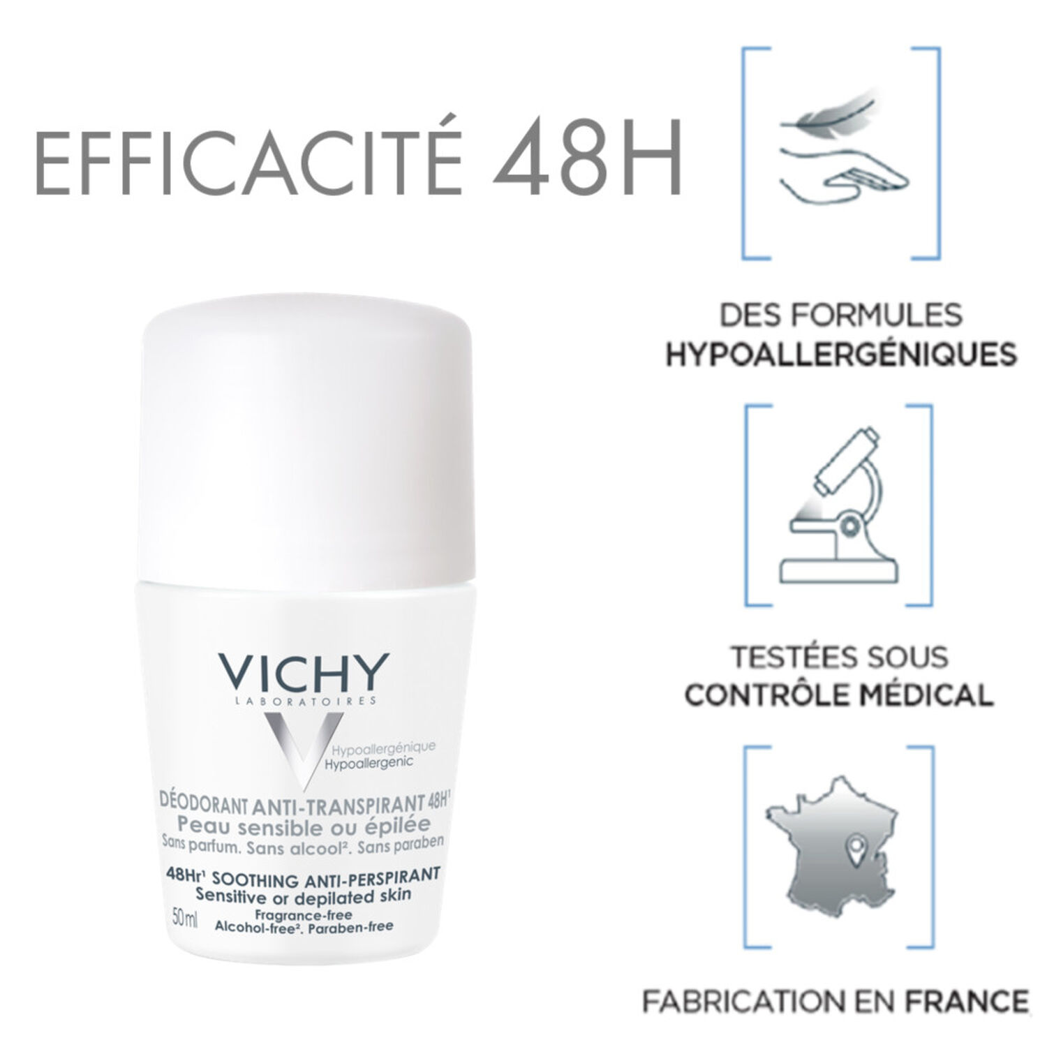 Déodorant Anti-Transpirant 48H - Peaux Sensibles ou Epilées 50 ml