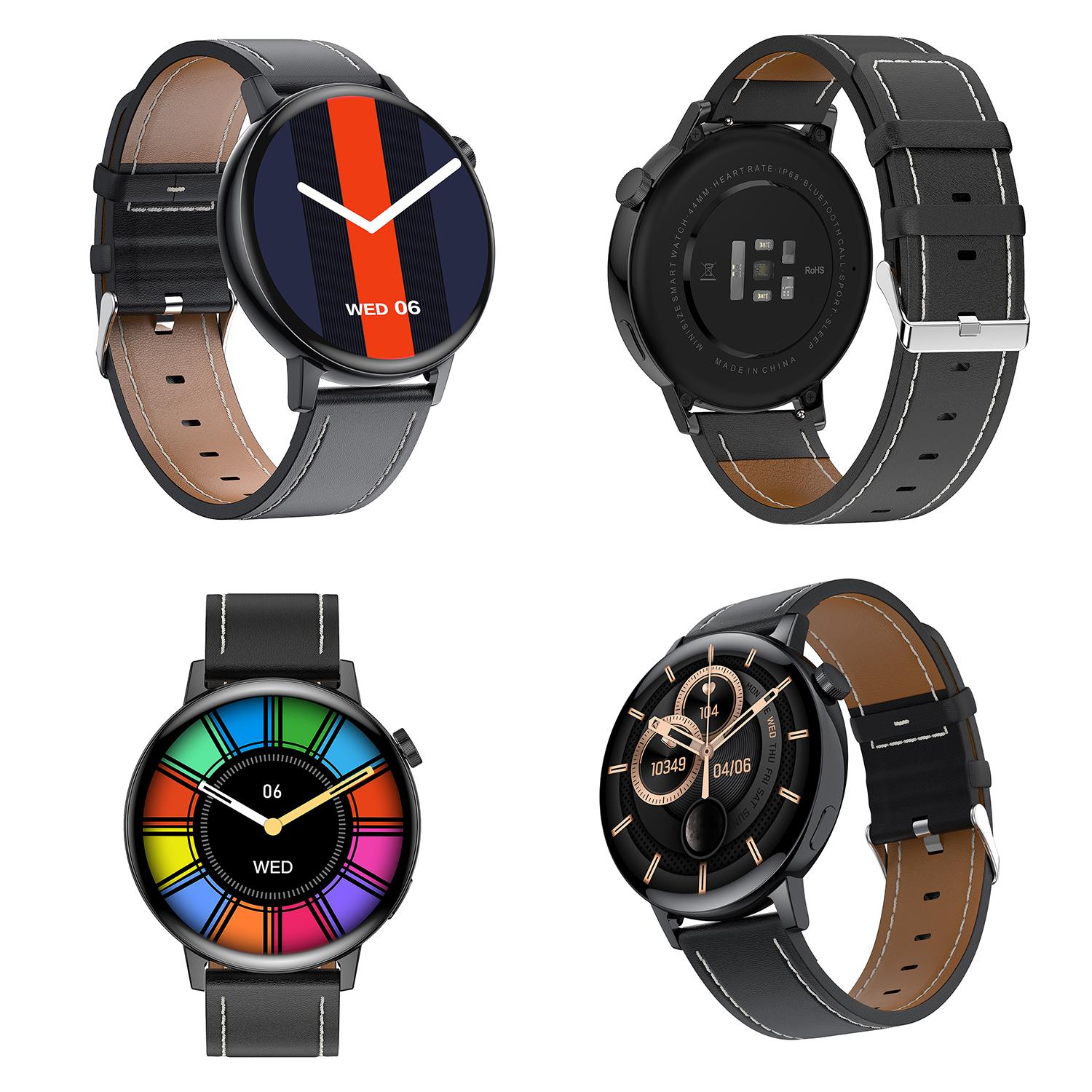 Smartwatch A03 con cardiofrequenzimetro, O2 nel sangue, giochi e modalità multisport. Cinturino in pelle + cinturino in silicone.