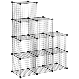 9 étagères de rangement empilables cubique en grillage métallique dim. cube 35 x 35 cm noir