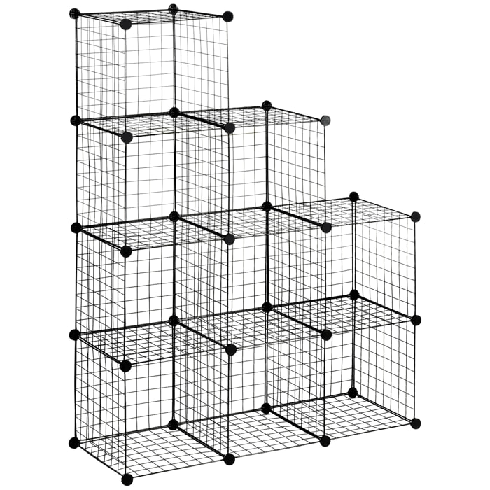 9 étagères de rangement empilables cubique en grillage métallique dim. cube 35 x 35 cm noir