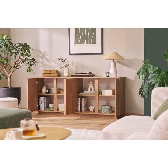 Buffet scandinave finition bois chêne 4 portes L180 cm COMO