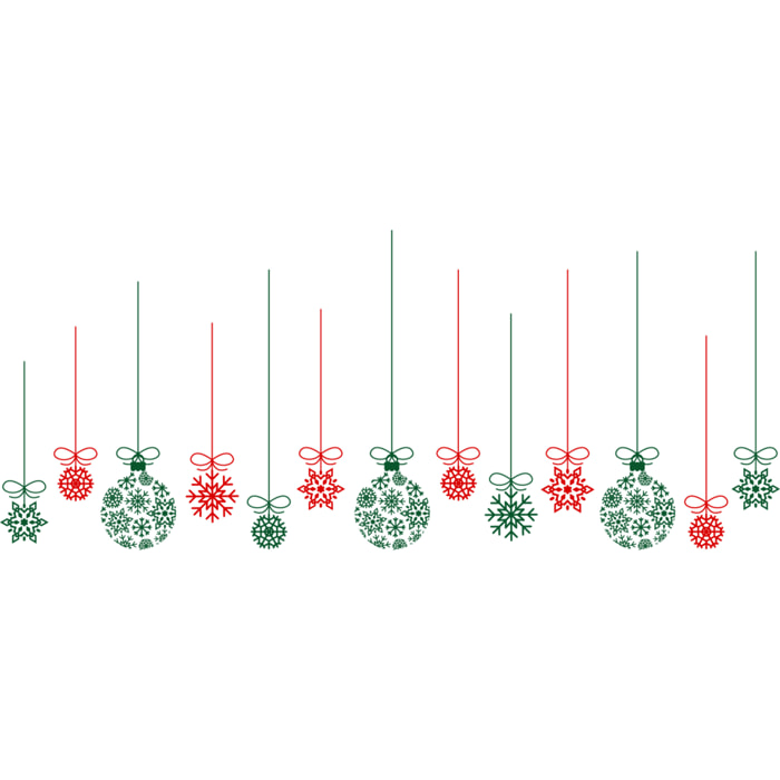 Sticker Noël guirlande boule de noël rouge et vert - Autocollants stickers adhésifs noël - décoration fêtes
