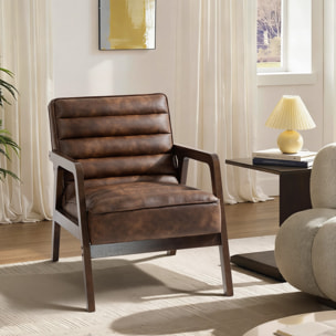 Fauteuil lounge style Chesterfield matelassé bois synthétique effet vieilli marron