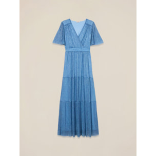 Oltre - Vestido largo de lurex plisado - Light - blue