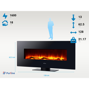Chimenea eléctrica panorámica de cristal templado negro CHE-515 PURLINE