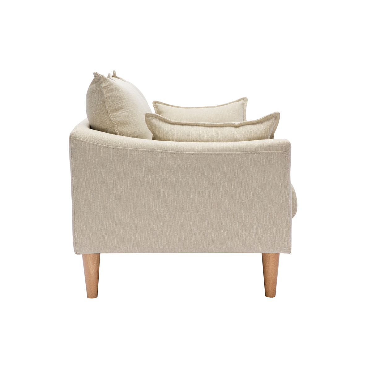 Canapé scandinave 3 places en tissu beige et bois clair KATE