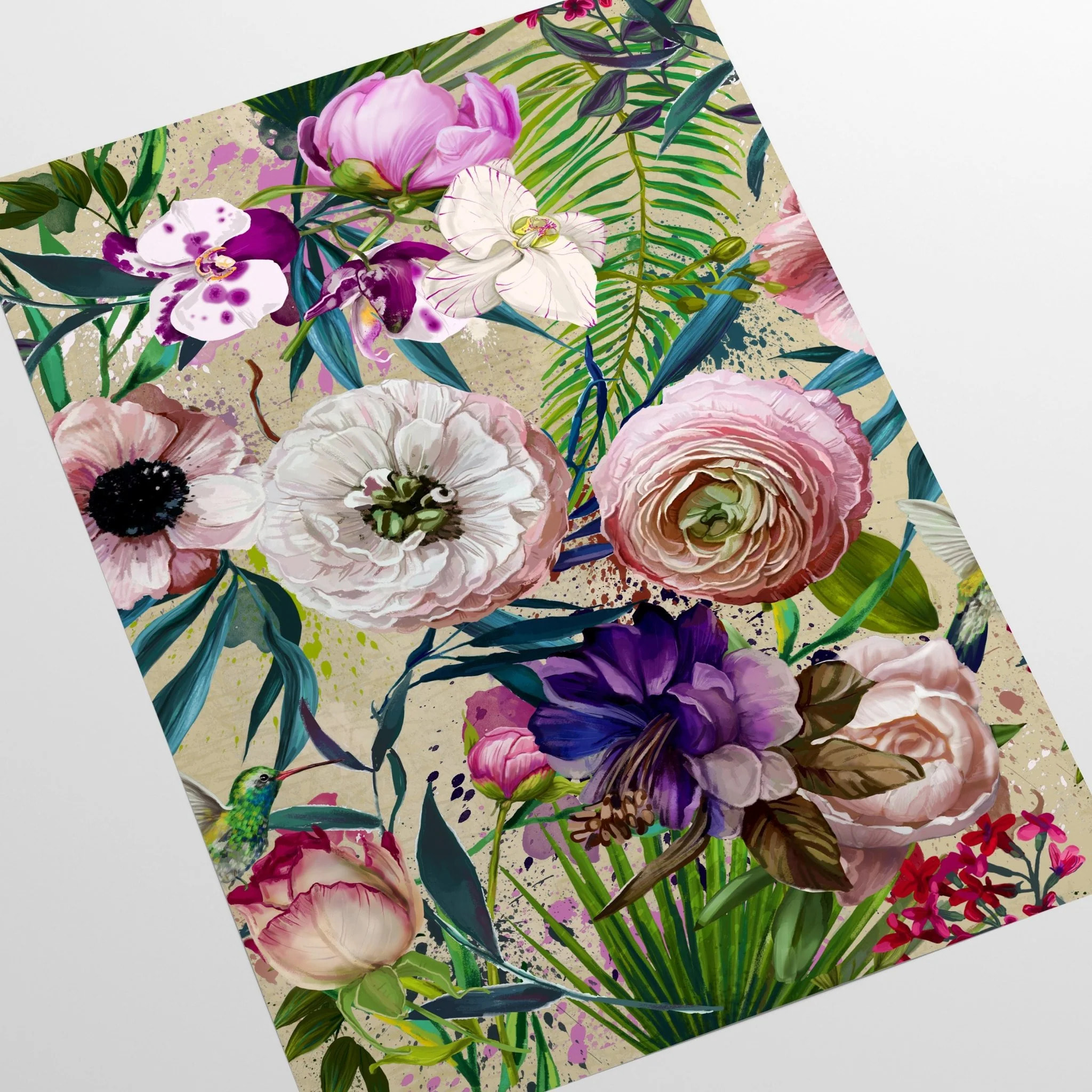 Carta da Parati Floreale con Fiori Rosa