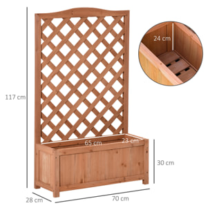 Jardinera con Enrejado de Madera Maciza Arriate Macetero con Soporte para Trepadora Cultivos Plantas Flores para Terraza Jardín Exterior 70x28x117 cm Marrón