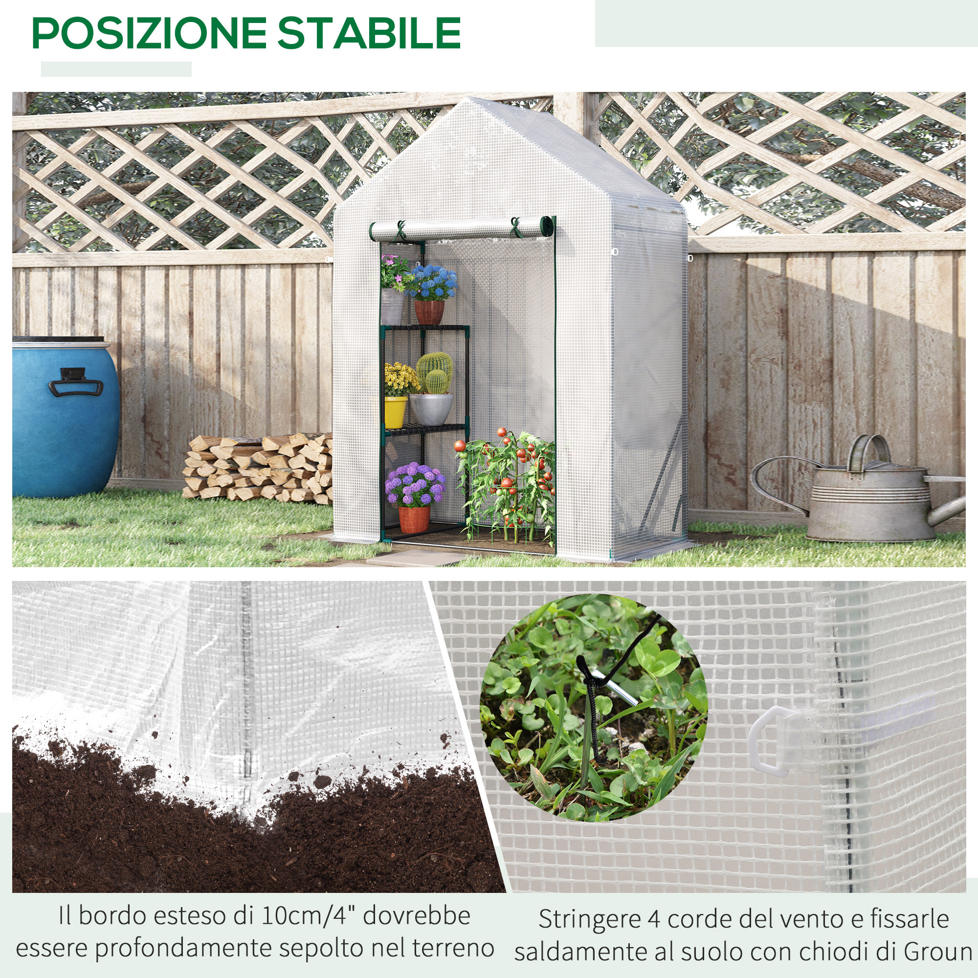 Outsunny Serra da Giardino per Esterni con 2 Scaffali, Porta Avvolgibile, 143x73x195cm, Bianco