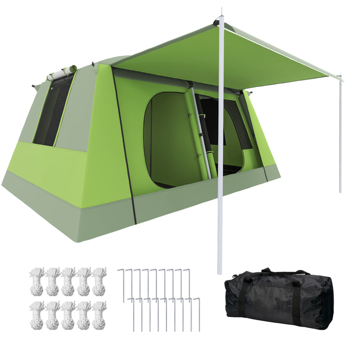 Outsunny Tienda de Campaña Familiar para 4 Personas Tienda de Camping con Mosquitera Gancho y Bolsa de Transporte Anti-UV para Pescar Senderismo Impermeable 2000 mm 405x305x225 cm Verde