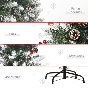 HOMCOM árbol de Navidad Artificial Plegable 150 cm con Nieve Ignífugo con 408 Ramas 28 Bayas 24 Piñas Hojas de PVC Apertura Automática y Soporte Metálico Decoración Navideña para Interior Verde