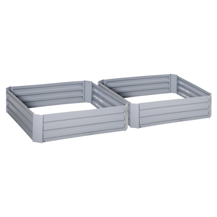 Lot de 2 carrés potager de jardin dim. 100L x 100l x 30H cm tôle d'acier ondulée gris