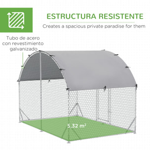 Gallinero para Exterior Grande de Acero Galvanizado 280x190x197 cm Jaula de Aves Cubierta de Tela Oxford Impermeable y Resistente a los Rayos UV para Patio Plata