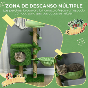 Árbol Rascador para Gatos 91 cm Torre para 1-2 Gatos con Caseta Cama Hamaca Poste de Yute y Bola Colgante 50x40x91 cm Verde