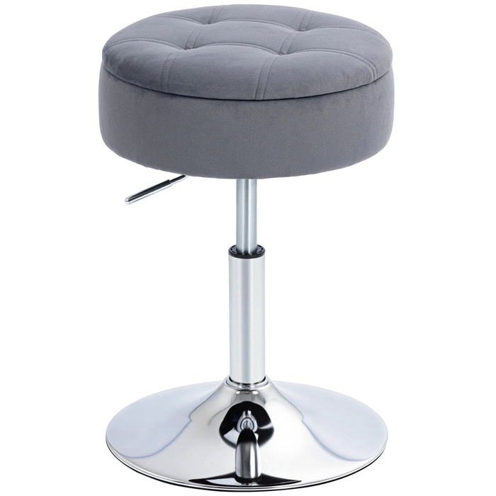 Tabouret de bar design velours acier chromé hauteur réglable H.49-65 cm gris