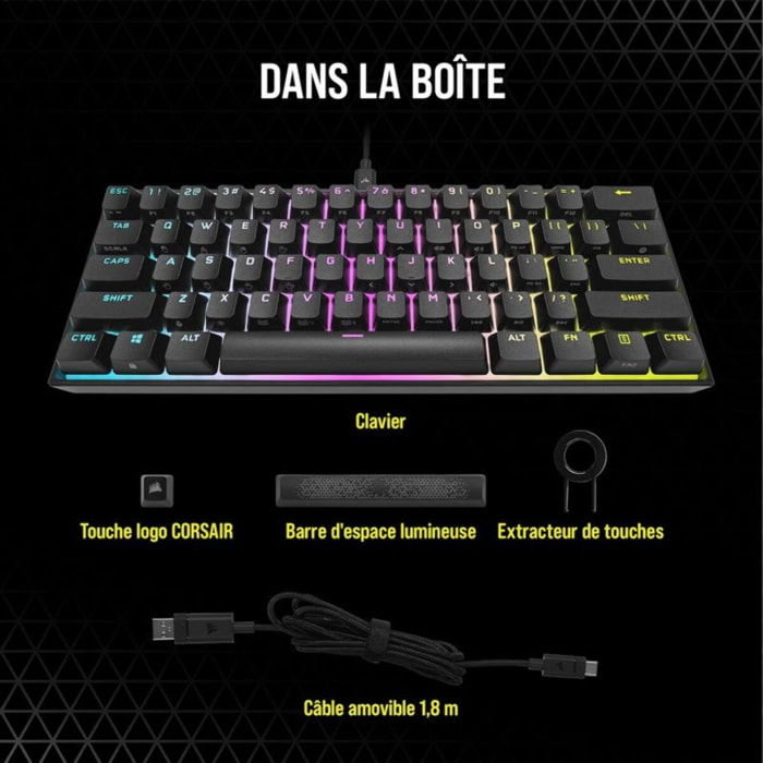 Clavier gamer CORSAIR K65 RGB MINI CHERRY MX Red Noir