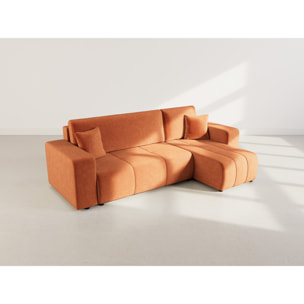 Nicole - canapé d'angle réversible 4 places convertible avec coffre en tissu - Rouille