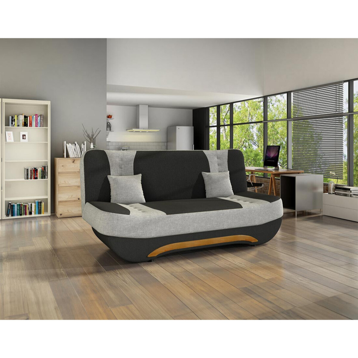 Nelson - canapé convertible clic-clac 3 places en tissu - Noir / Gris