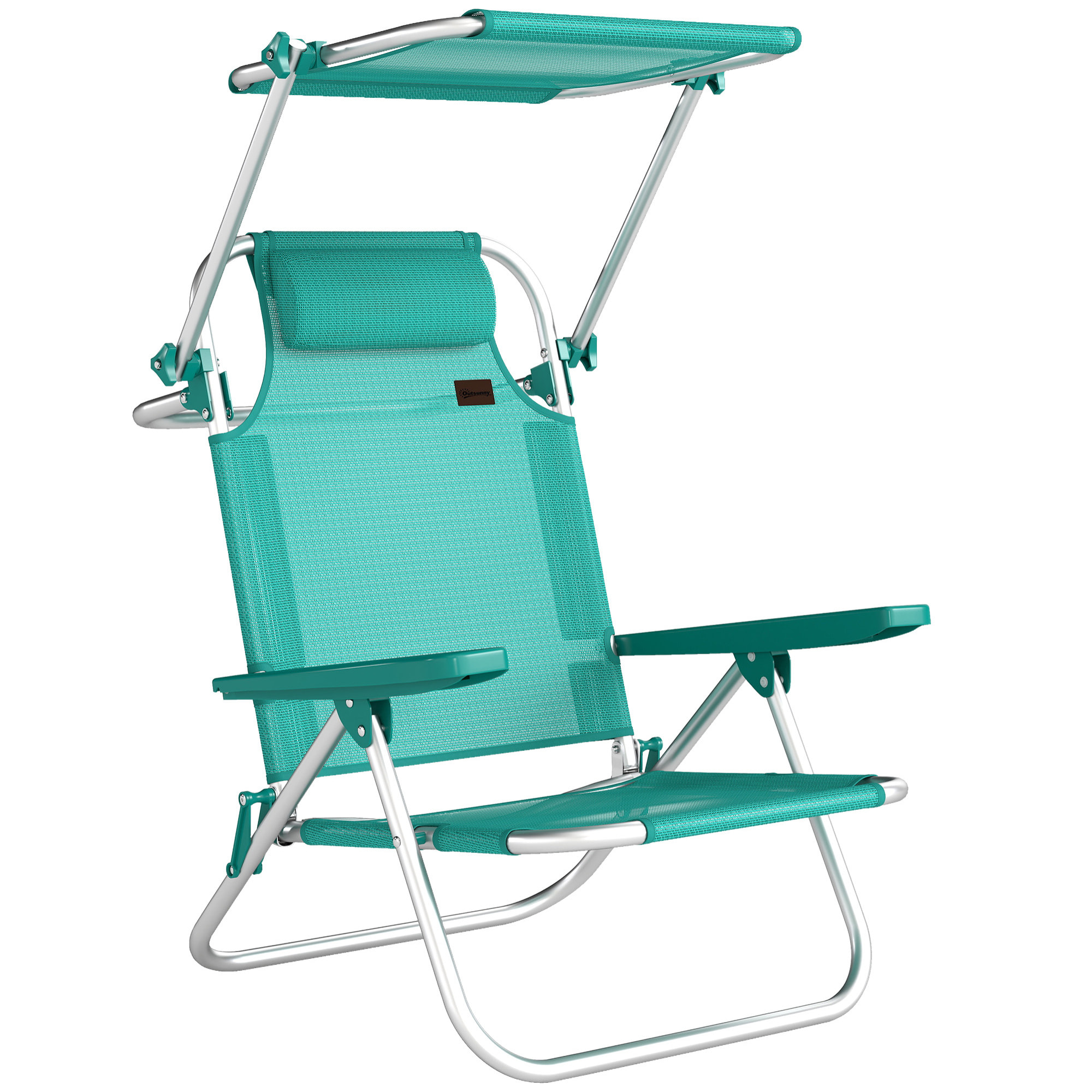 Chaise de plage pliable inclinable avec pare-soleil turquoise