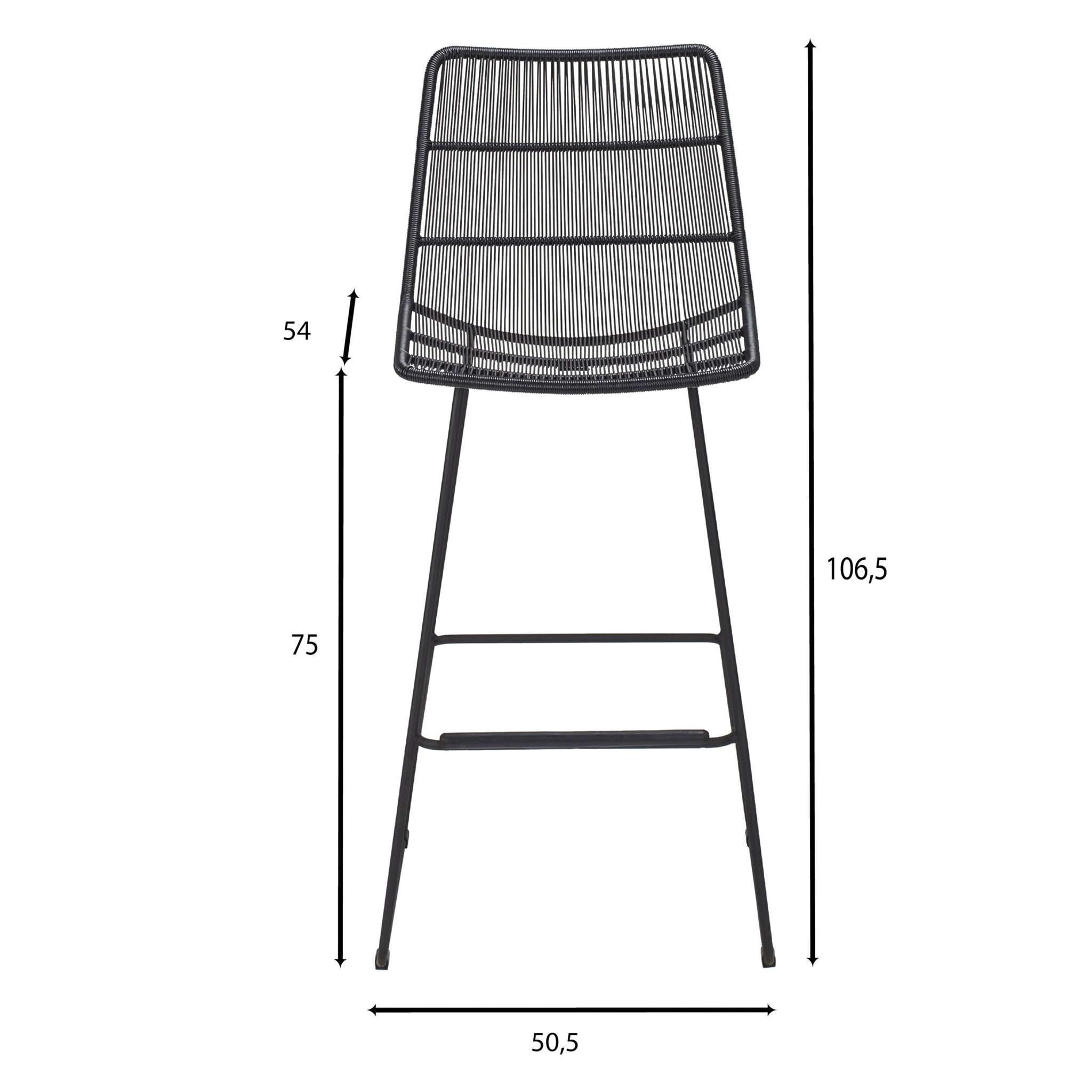 Chaise de bar tressée en polypropylène noir et pieds en métal noir CON DAO