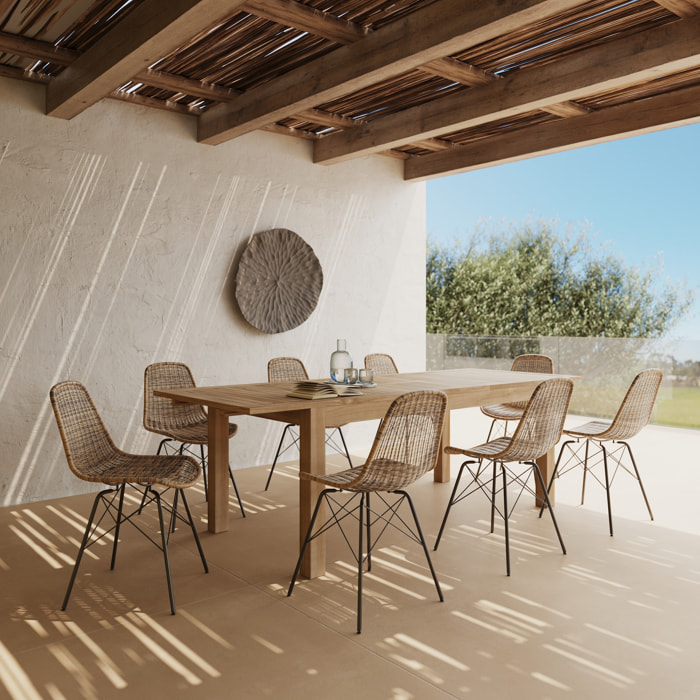 Table et chaises de jardin 8 personnes en bois et résine tressée - Tiptur