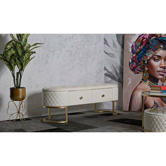 Panca Golfo, Panchina multiuso, Seduta per ospiti, Cassapanca multifunzione, 120x40 h43 cm, Bianco e Oro