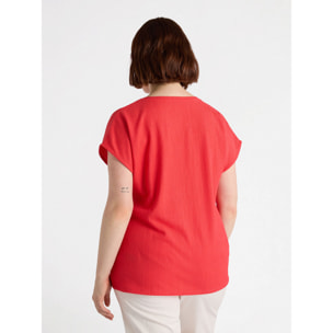 Fiorella Rubino - Blusa de crepón con flor - Naranja sol