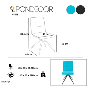 Set de 2 sillas – Terciopelo azul turquesa y estructura araña negra