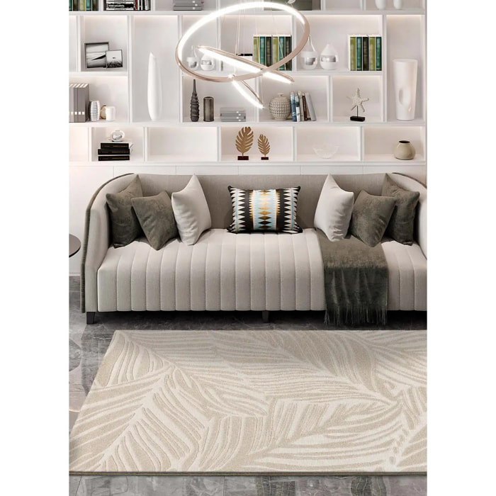 SENSATION Alfombra con motivo vegetal en relieve en blanco, varias medidas disponibles.