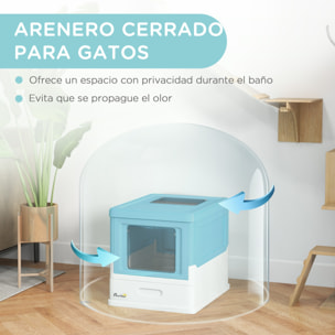 Caja de Arena Plegable para Gatos Arenero Cerrado para Gatos con Cubierta Desmontable Bandeja Extraíble Techo Abatible Puerta de Entrada y Pala 47,5x35,5x36,7 cm Azul y Blanco