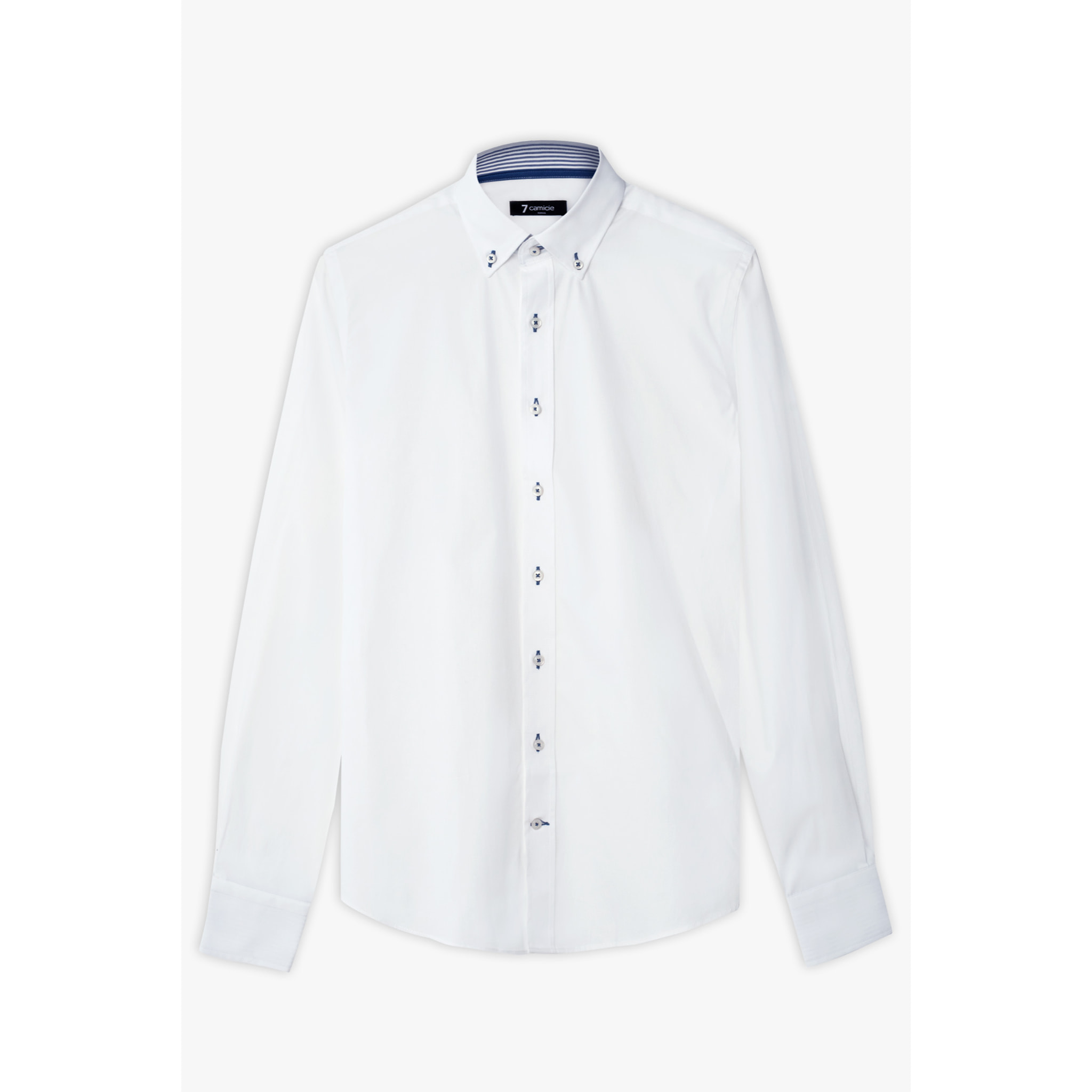 camicia uomo 1 bottone button down slim Popeline Stretch Unito Bianco