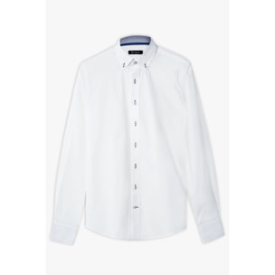 camicia uomo 1 bottone button down slim Popeline Stretch Unito Bianco