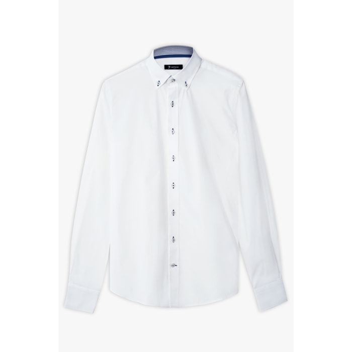camicia uomo 1 bottone button down slim Popeline Stretch Unito Bianco