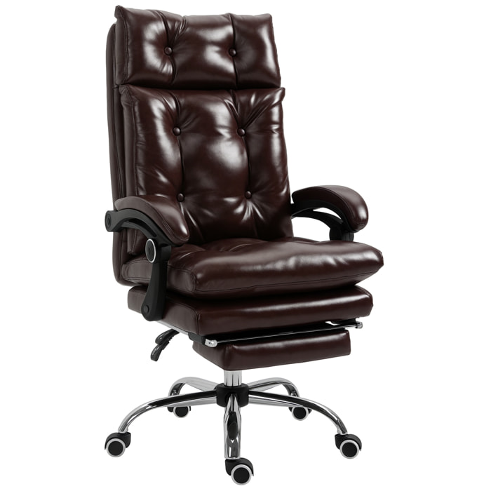 Vinsetto Fauteuil de bureau, chaise de bureau ergonomique avec hauteur réglable, dossier inclinable et repose-pied rétractable et pivotant à 360°, cuir synthétique, pour chambre, télétravail, marron