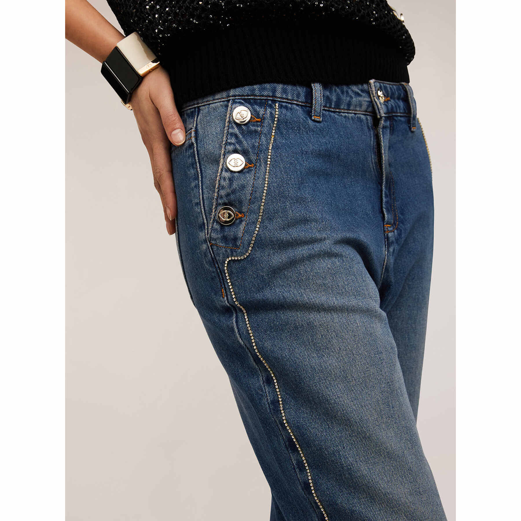 Motivi - Jeans con motivo bottoni e metal chain - Blu