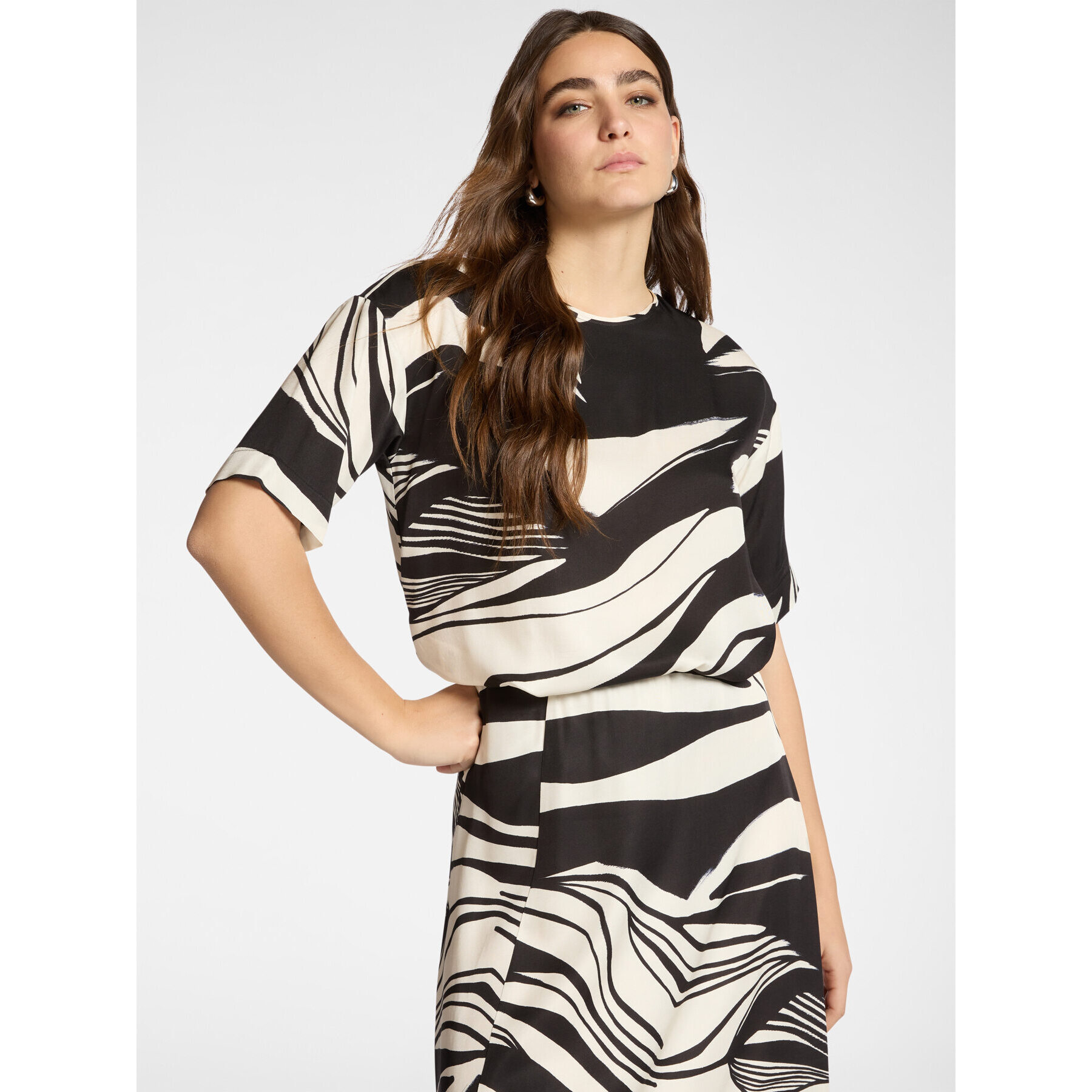 Elena Mirò - Blusa stampata in twill di viscosa - Nero