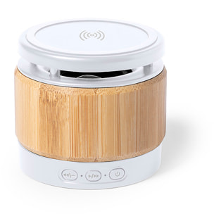 Altoparlante caricabatterie wireless Nature Bamboo da 5 W. Connessione Bluetooth. Potenza sonora 3W. Batteria da 400 mAh