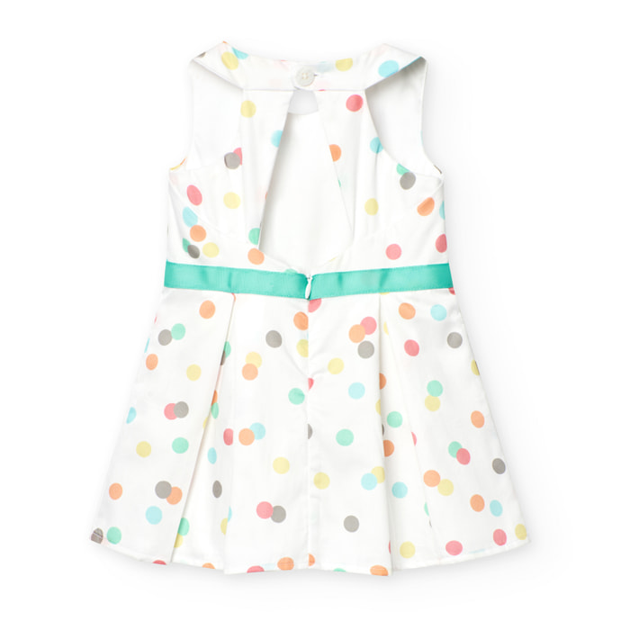 Vestido satén para niña estampado con topos de color verde