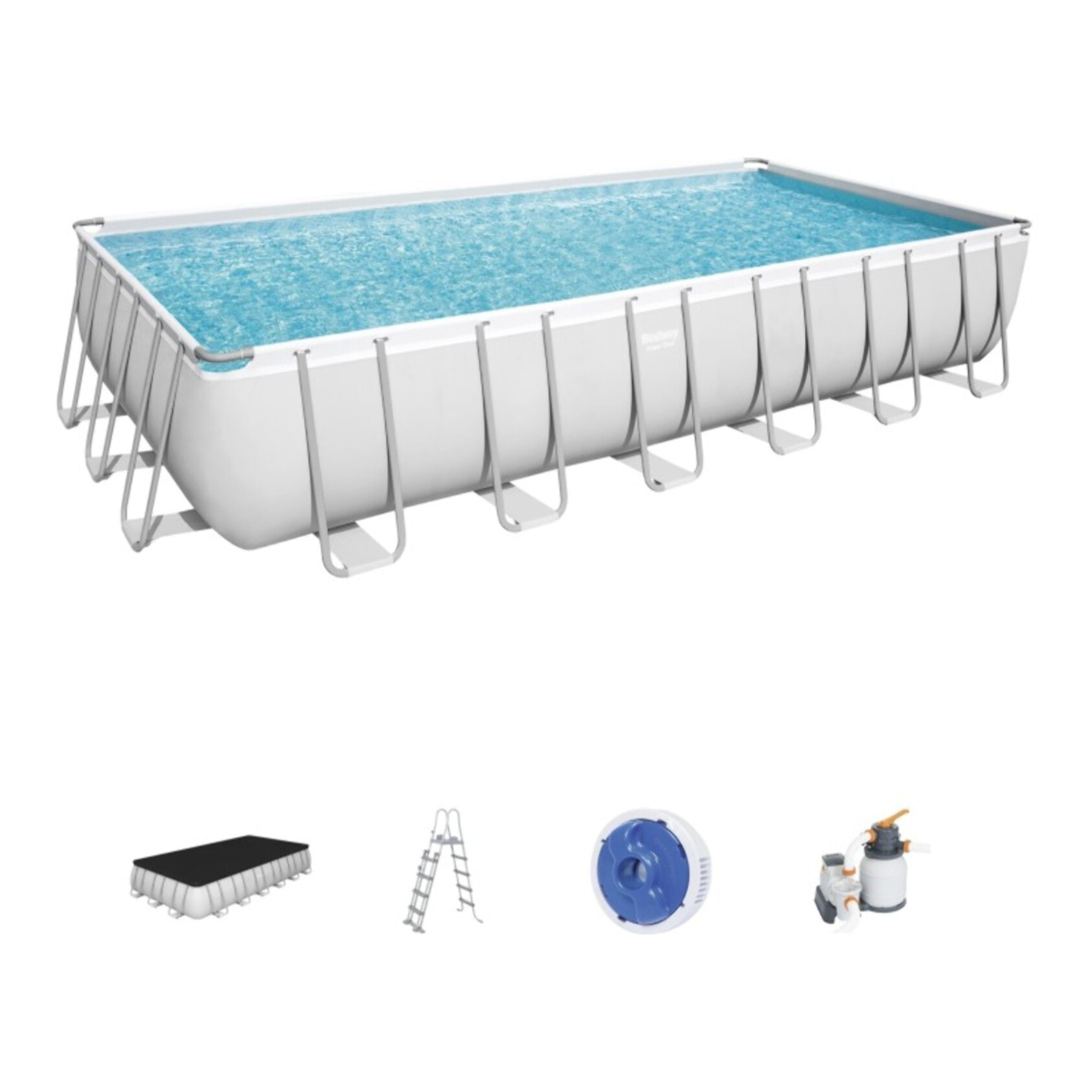 Bestway Piscine hors sol tubulaire rectangulaire Bestway Power Steel 732 x 366 x 132 cm gris clair