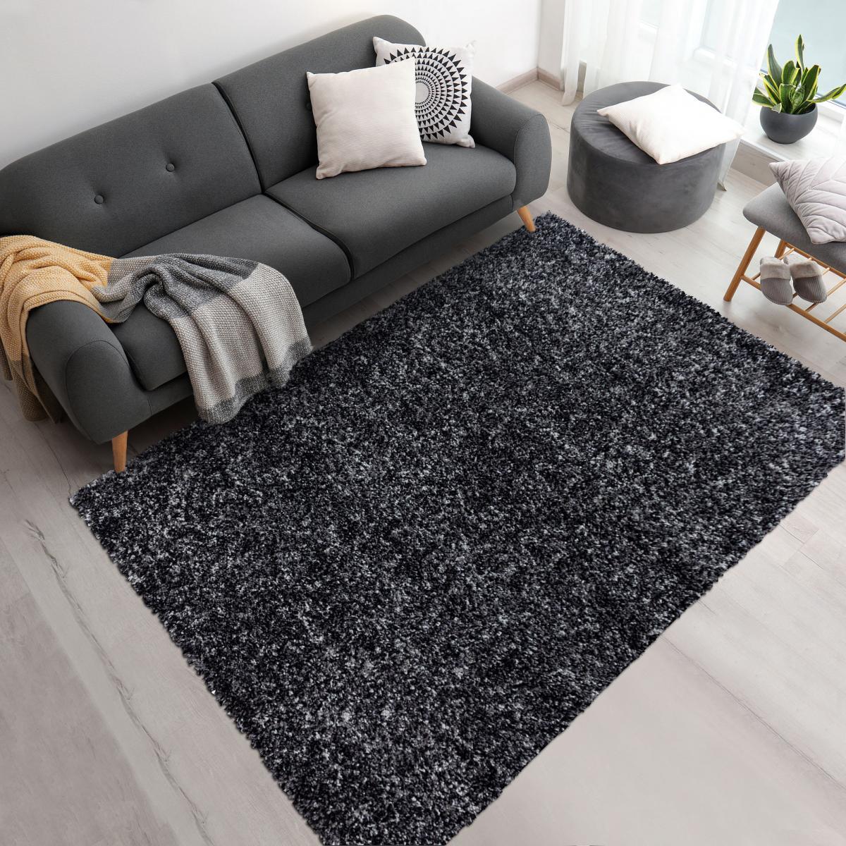 Tapis poils longs shaggy tissé motif faux uni MIGE