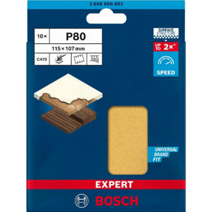 Abrasif rectangle C470 Expert BOSCH 115x107mm Grain 40 - 10 feuilles - 2608900890