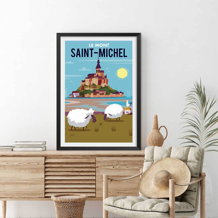 Affiche mont Saint Michel Affiche + cadre en bois - Noir