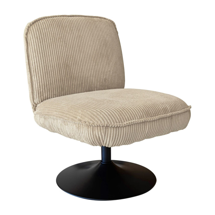 Fauteuil pivotant en velours beige et pied en métal noir FUNKY