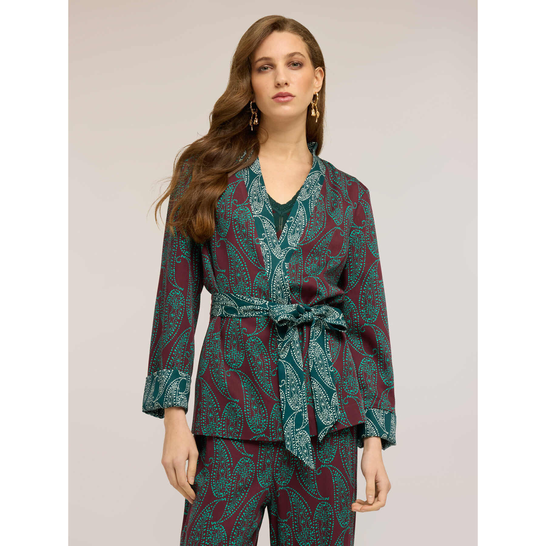 Motivi - Giacca destrutturata in raso fantasia cashmere - Verde